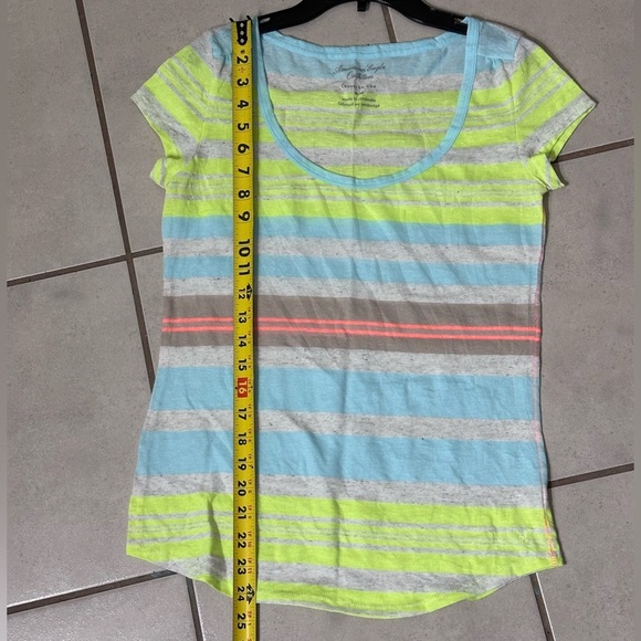 American Eagle Women Favorite Tee stripe neon T-shirt size Medium - Picture 5 of 6